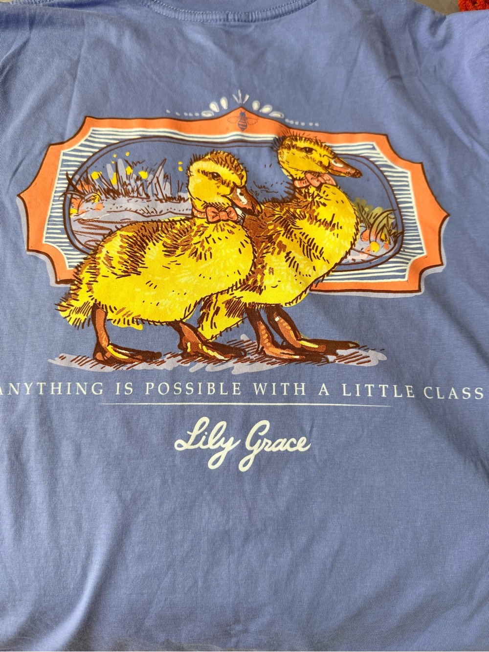 Women's Short Sleeve Blue Tee with Yellow Duck Graphic